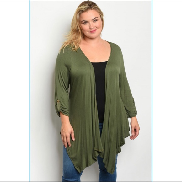 Sweaters - 💚New Plus Sized Olive Pleated Open Cardigan Top💚